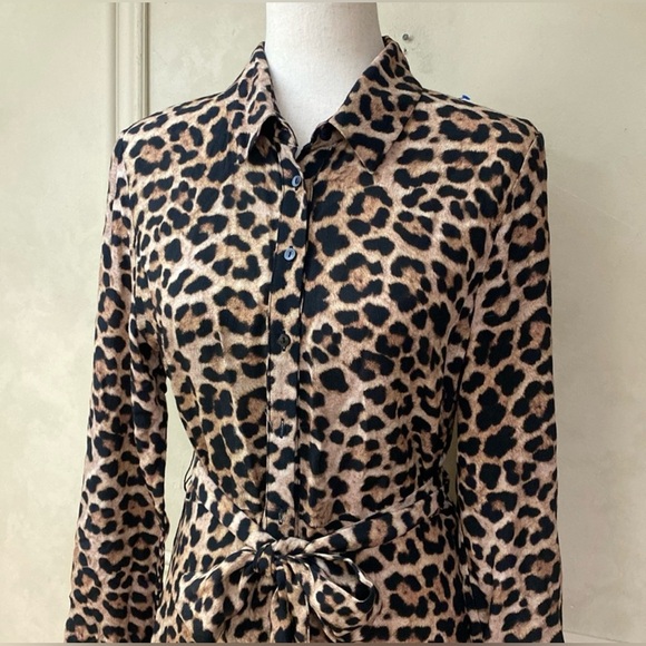 Zara Animal Print Midi Button-Front Belted Shirt Dress - Picture 6 of 8